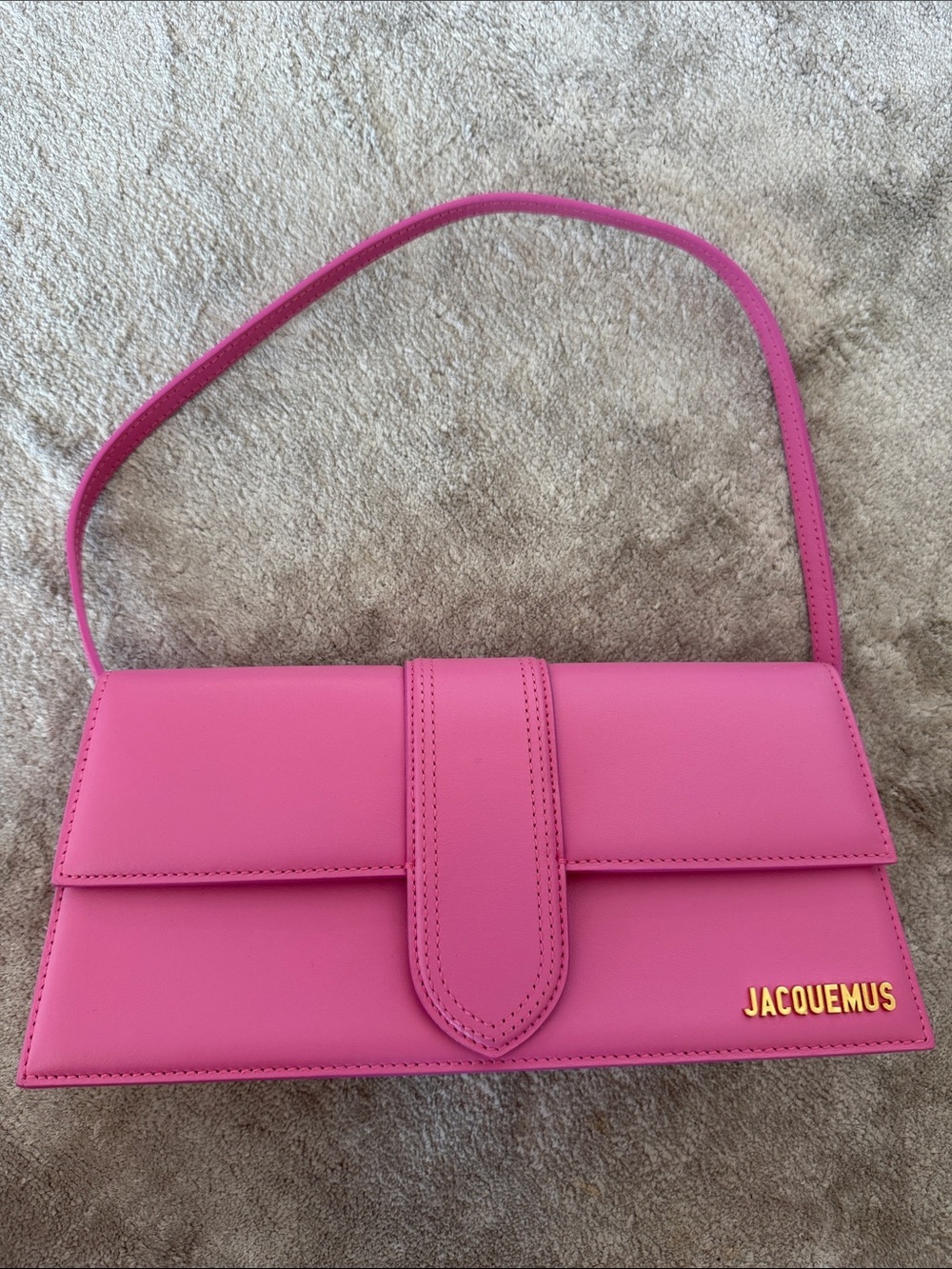 Jacquemus Hot Pink Leather Shoulder Bag with Gold Logo